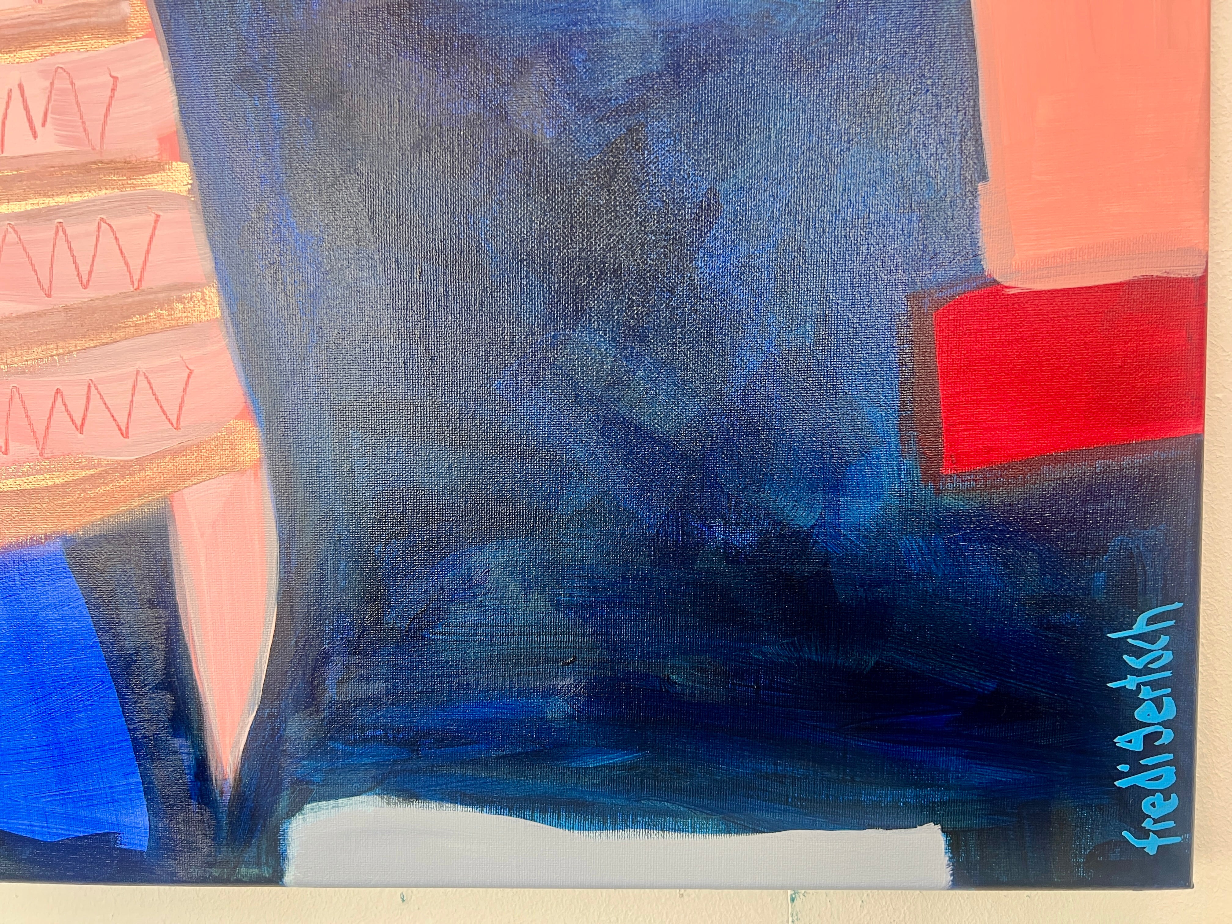 Pop Art Schafe 100x80cm Patchwork Dreams, drei Schafe buntes Fell, Acryl Leinwand Original Fredi Gertsch, Detailansicht Signatur