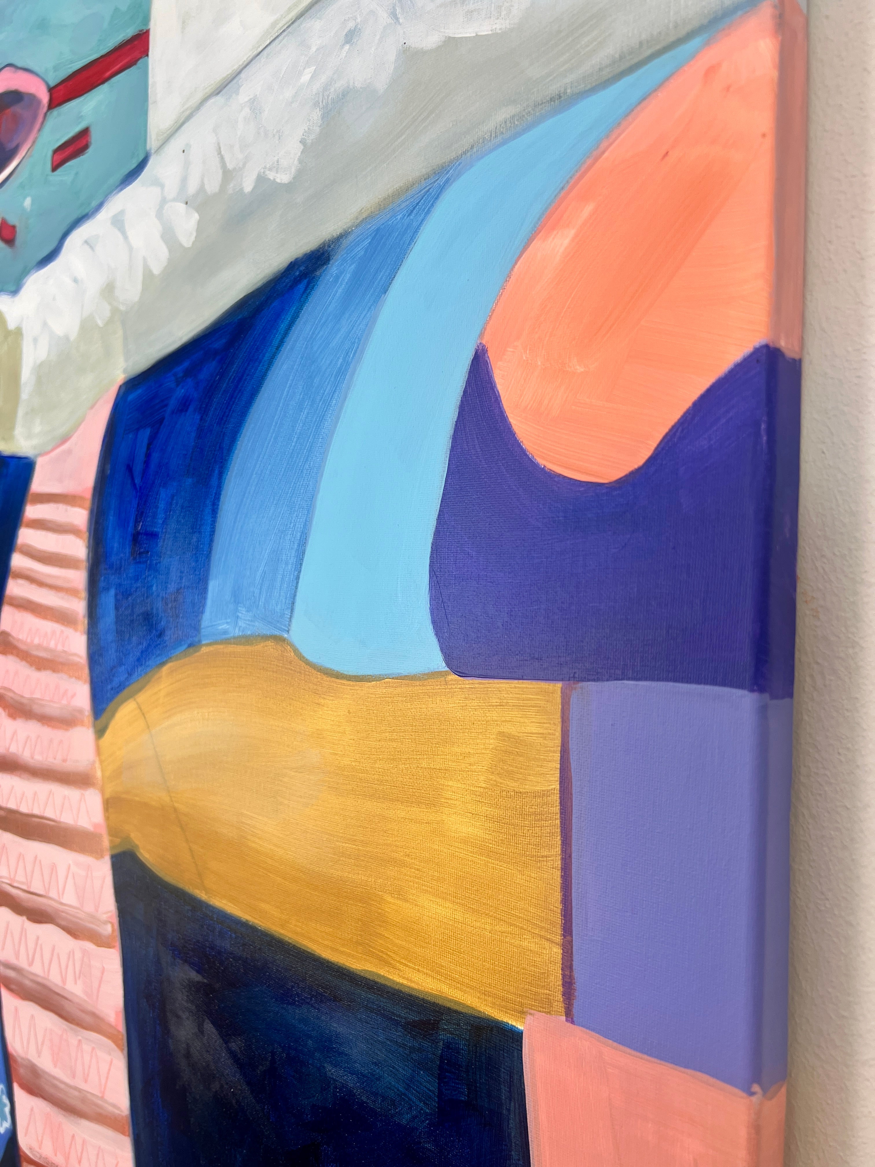 Pop Art Schafe 100x80cm Patchwork Dreams, drei Schafe buntes Fell, Acryl Leinwand Original Fredi Gertsch, Seitenansicht