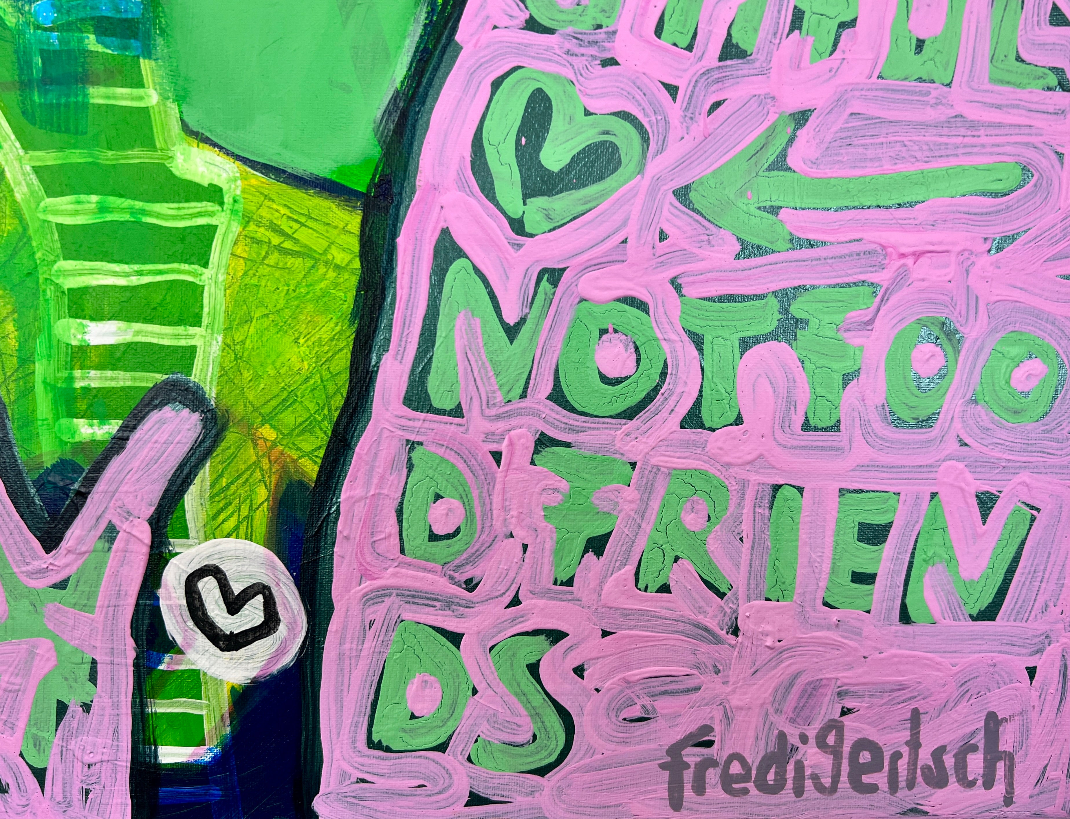 Pop Art 100x80cm Just Us Two Be You, zwei fröhliche Kühe Sterne Peace-Zeichen positive Botschaften Selbstakzeptanz Diversität Mut, Just Us Two Serie, Acryl Leinwand Original Fredi Gertsch, Signatur