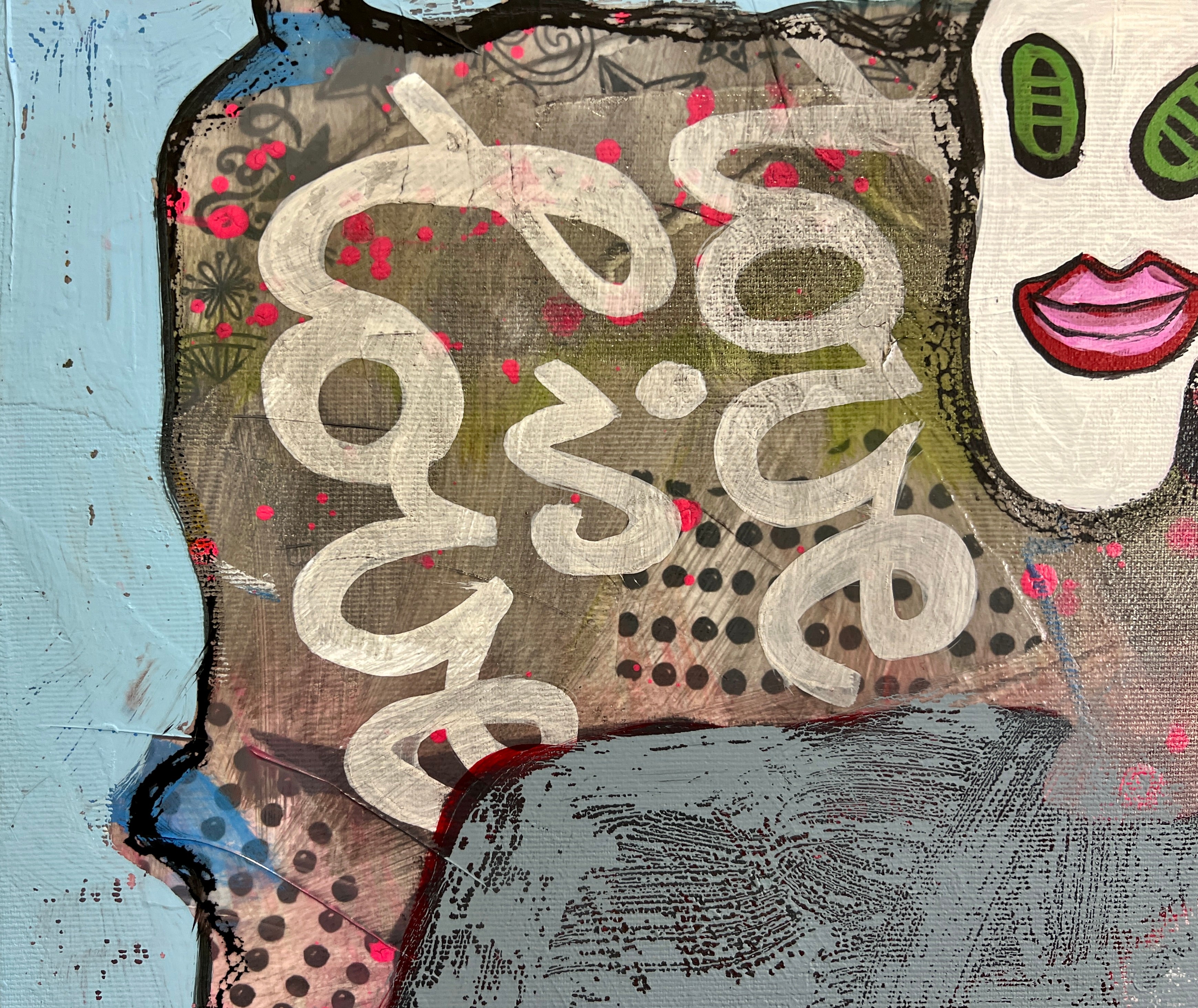 Pop Art 80x60cm Autumn Love, zwei Kühe Collage Schriftzug love is love Herbstfarben Freundschaft Lebensfreude Humor, Acryl Leinwand Original Fredi Gertsch, Detailansicht Love is Love