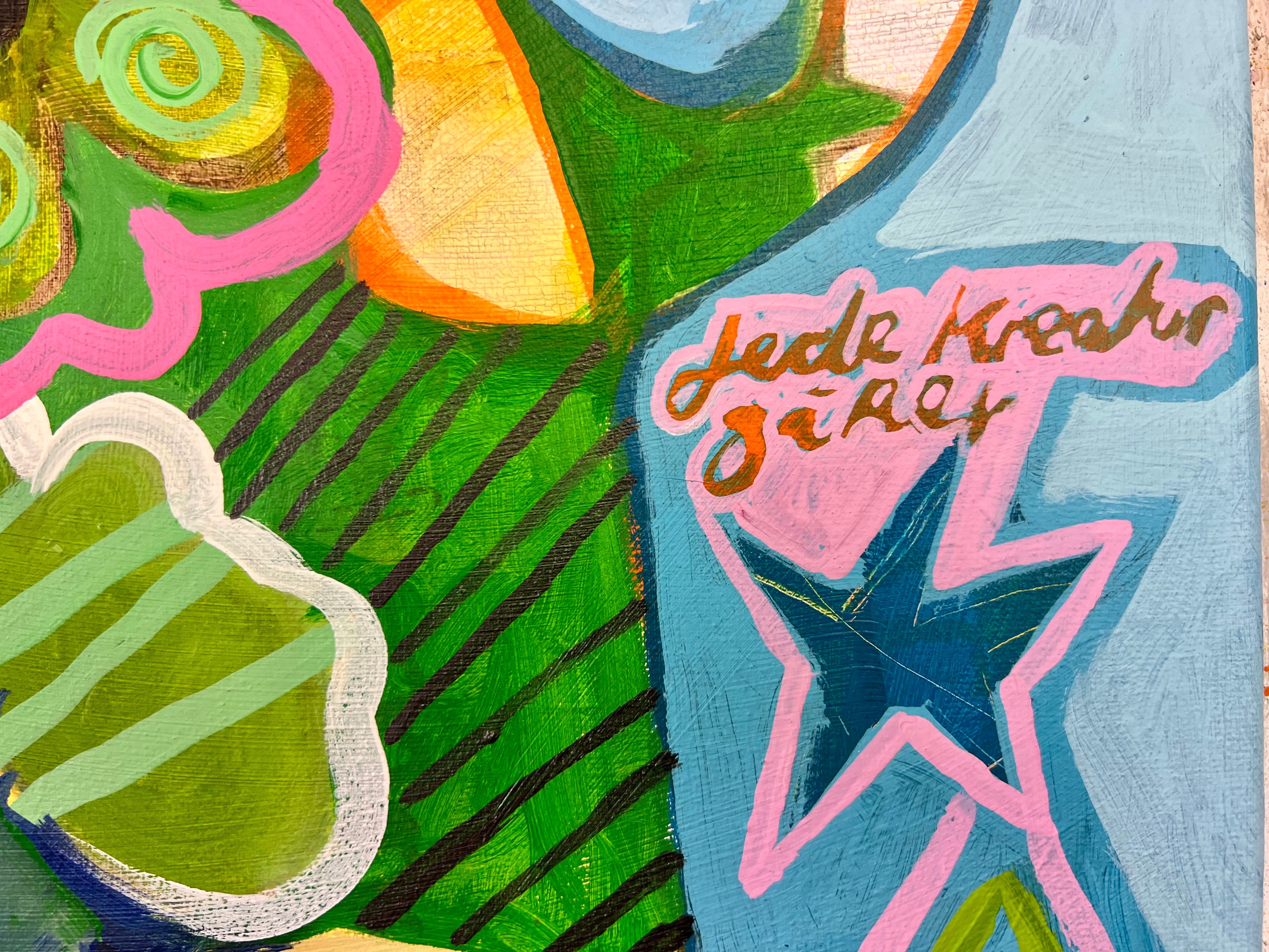 Pop Art Kuh 80x80cm Baby Diversity, Kuh Käfer Blumen Teetasse Biodiversity is the new Black, Biodiversität Natur, Acryl Leinwand Original Fredi Gertsch, Jede Kreatur zählt