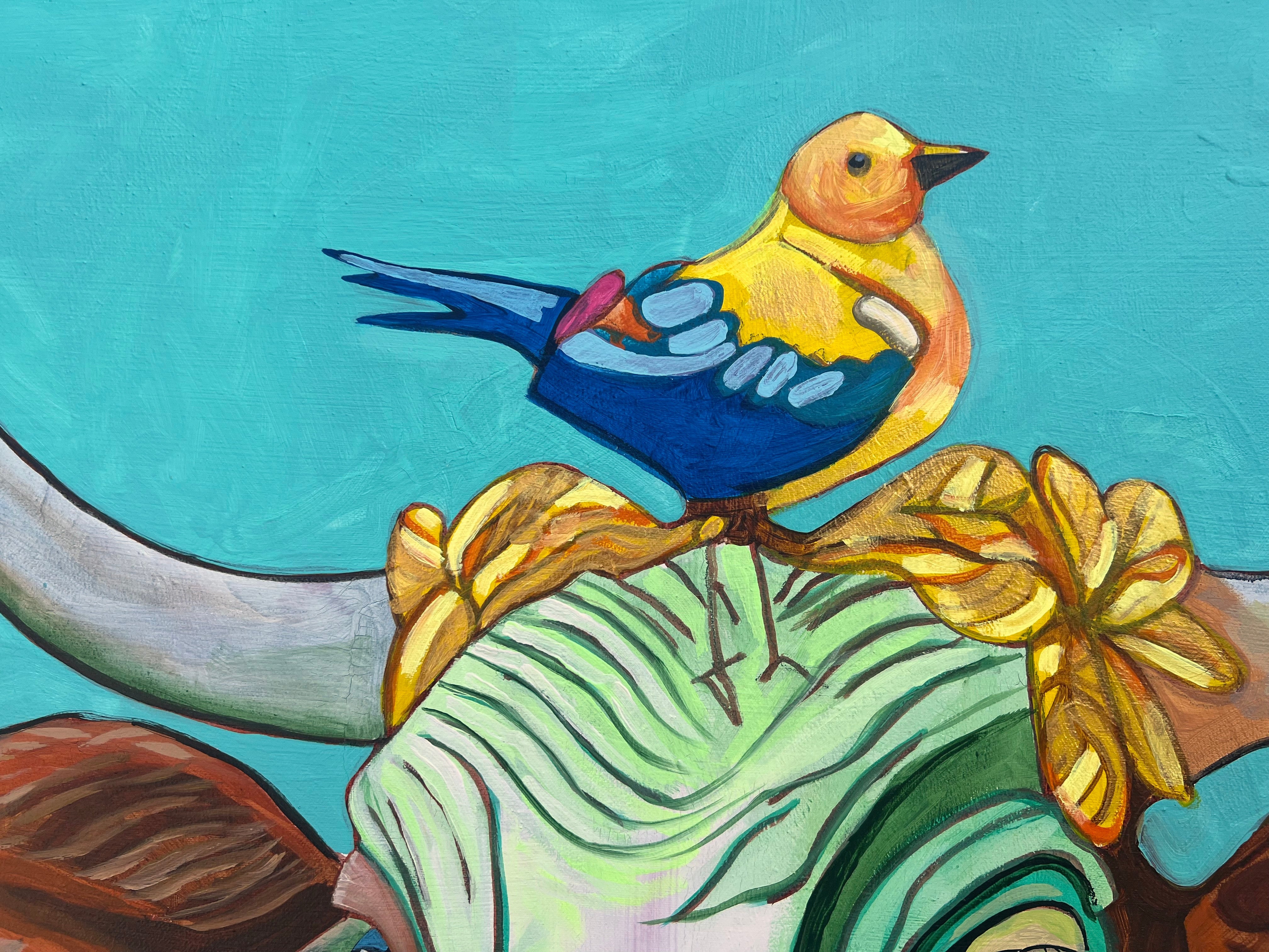 Pop Art 100x80cm Serena, majestätische Kuh Vogel Kopf Serena Williams Stärke Eleganz Willensstärke, Acryl Leinwand Original Fredi Gertsch, Detailansicht Vogel