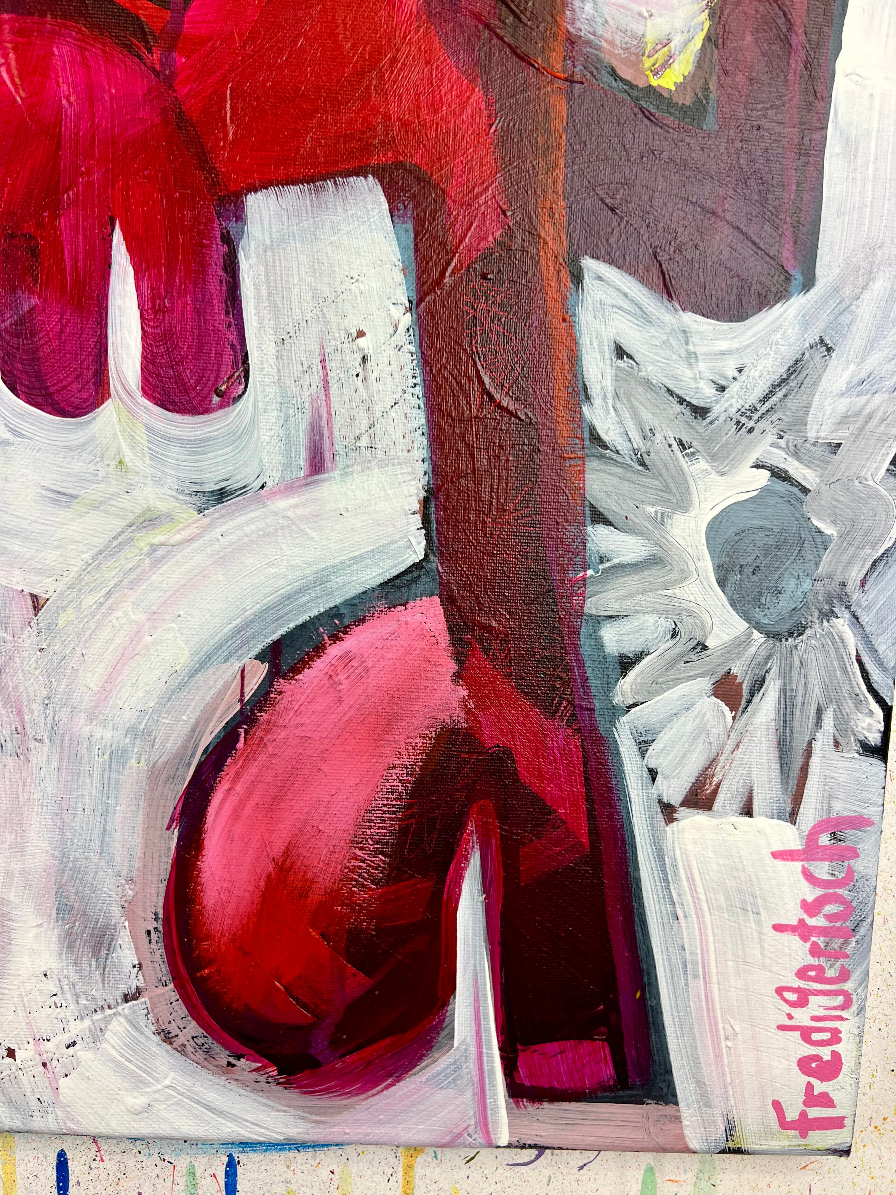 Pop Art 100x70cm Simply Red Cow, rote Kuh High Heels Vogel Achselpatten Hase weisser Hintergrund schwarze Sterne, Individualität Selbstbewusstsein, Acryl Leinwand Original Fredi Gertsch, Signatur