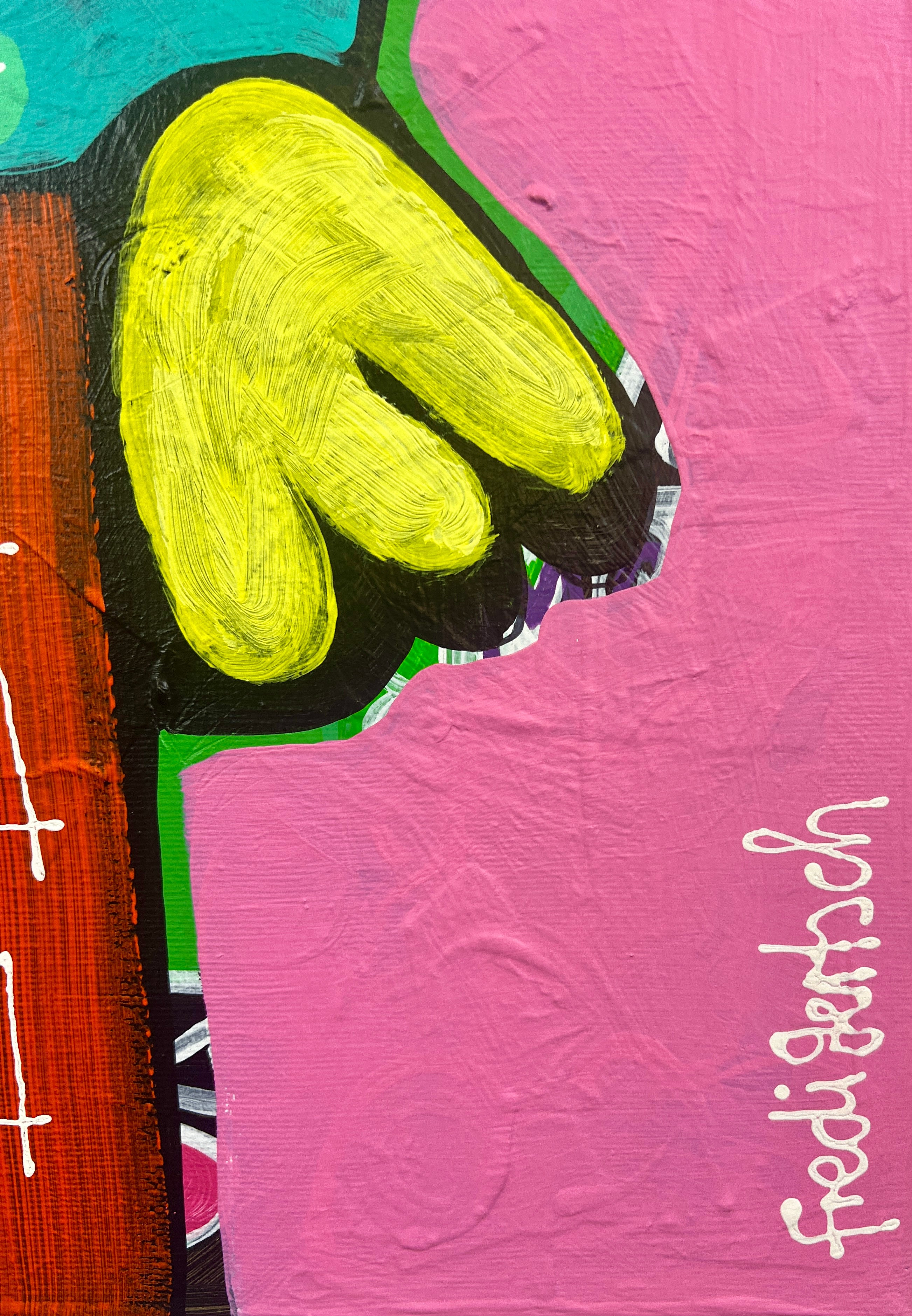 Pop Art 60x80cm No Milk Today, modische Kuh Basquiat-Kronen Peace-Zeichen gestreiftes Leibchen geblümte Hosen Vegan-Statement, Nachhaltigkeit Rebellion, Acryl Leinwand Original Fredi Gertsch, Signatur