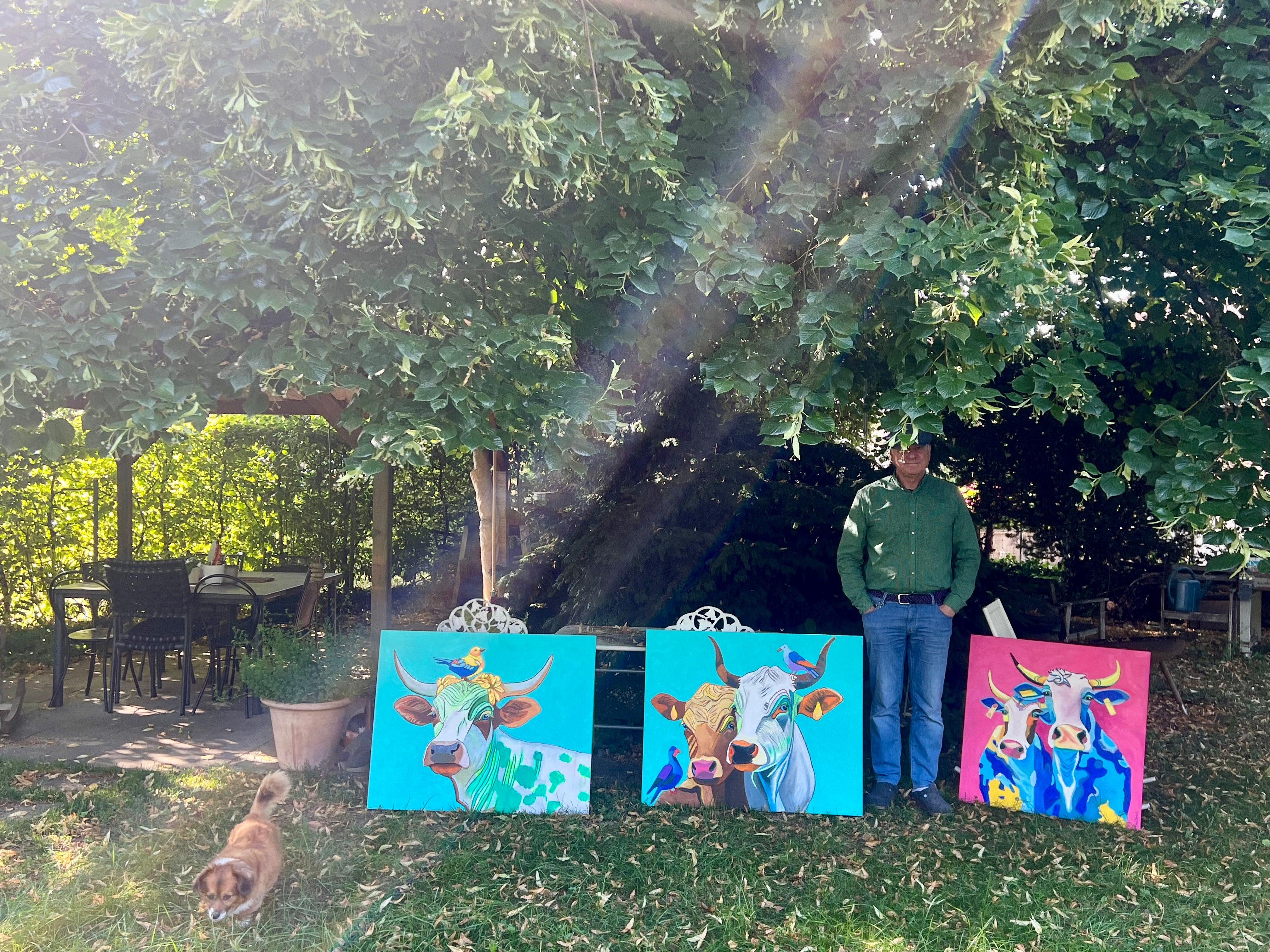 Pop Art 100x80cm Serena, majestätische Kuh Vogel Kopf Serena Williams Stärke Eleganz Willensstärke, Acryl Leinwand Original Fredi Gertsch, Outdoor