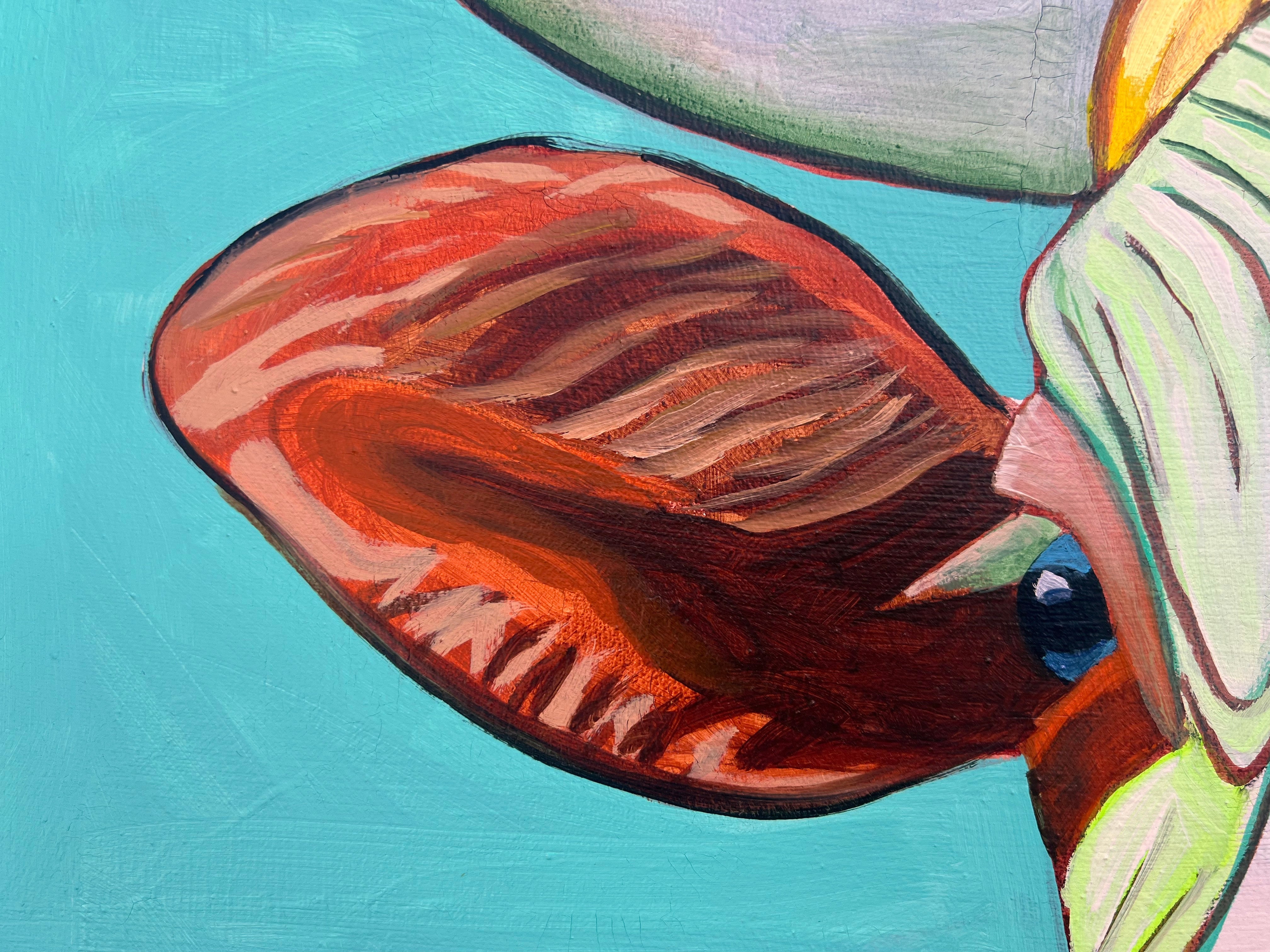 Pop Art 100x80cm Serena, majestätische Kuh Vogel Kopf Serena Williams Stärke Eleganz Willensstärke, Acryl Leinwand Original Fredi Gertsch, Detailansicht Ohr