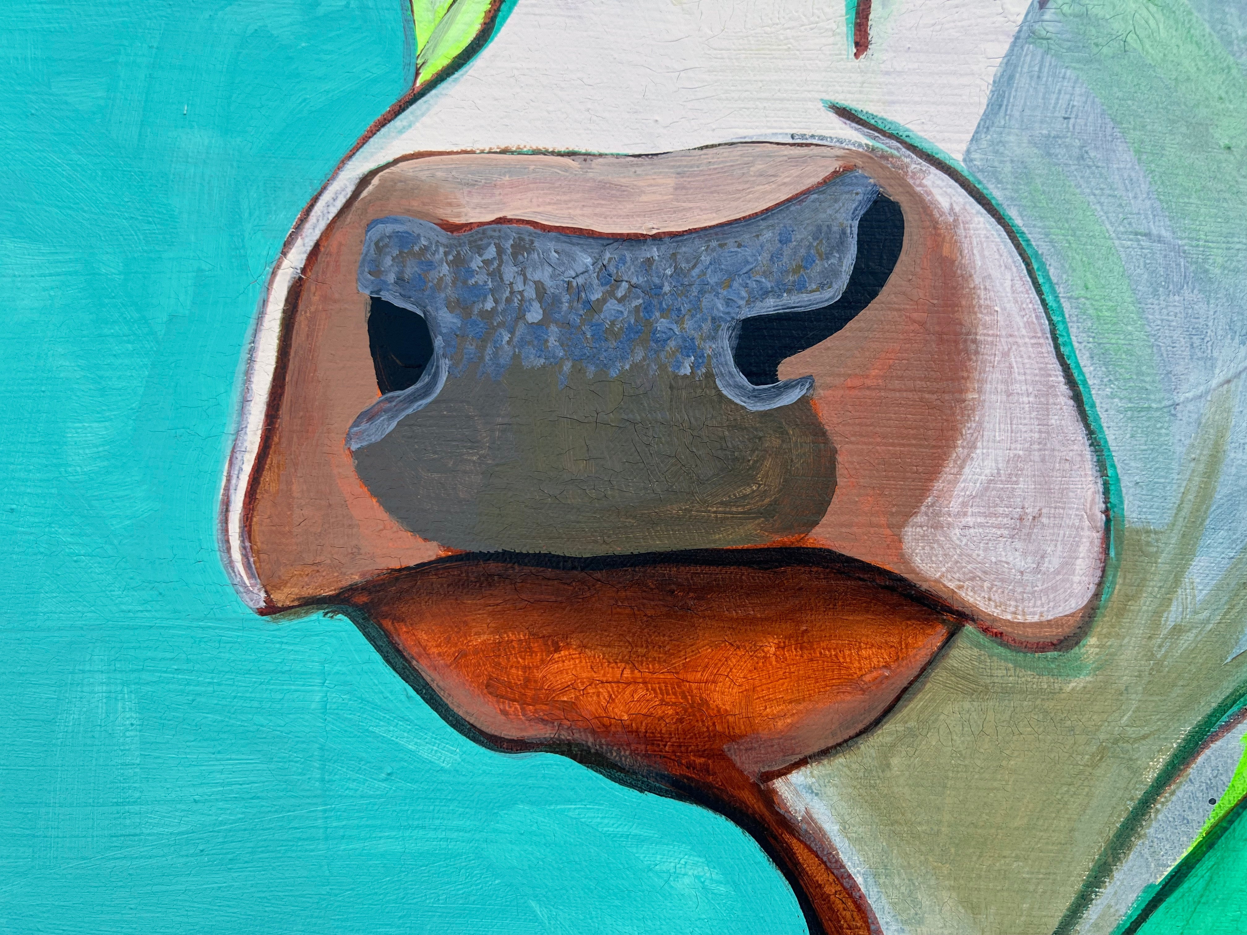 Pop Art 100x80cm Serena, majestätische Kuh Vogel Kopf Serena Williams Stärke Eleganz Willensstärke, Acryl Leinwand Original Fredi Gertsch, Detailansicht Mund