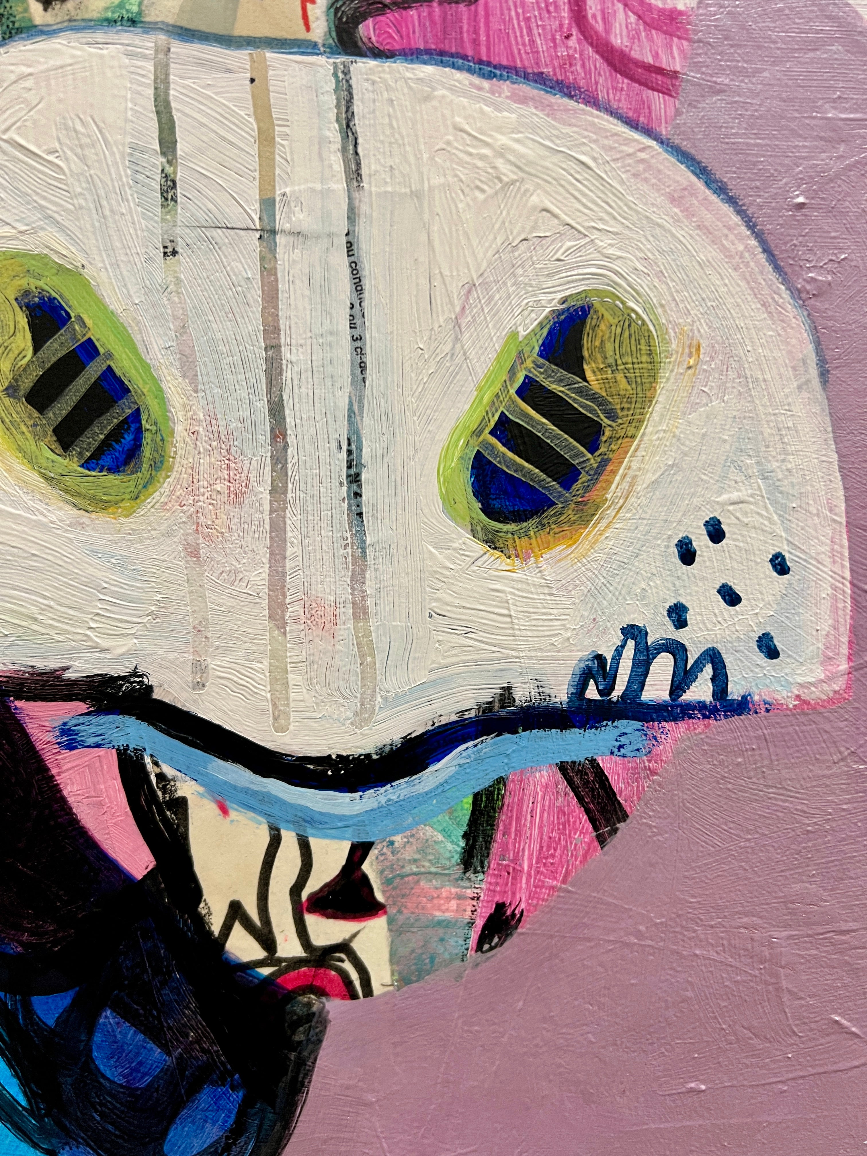 Pop Art 50x70cm VogelLisi Bärenstark, fröhliche Kuh bunte Hörner Bär Krone Collage Mut Stärke Humor, VogelLisi Serie, Acryl Collage Leinwand Original Fredi Gertsch, Detailansicht