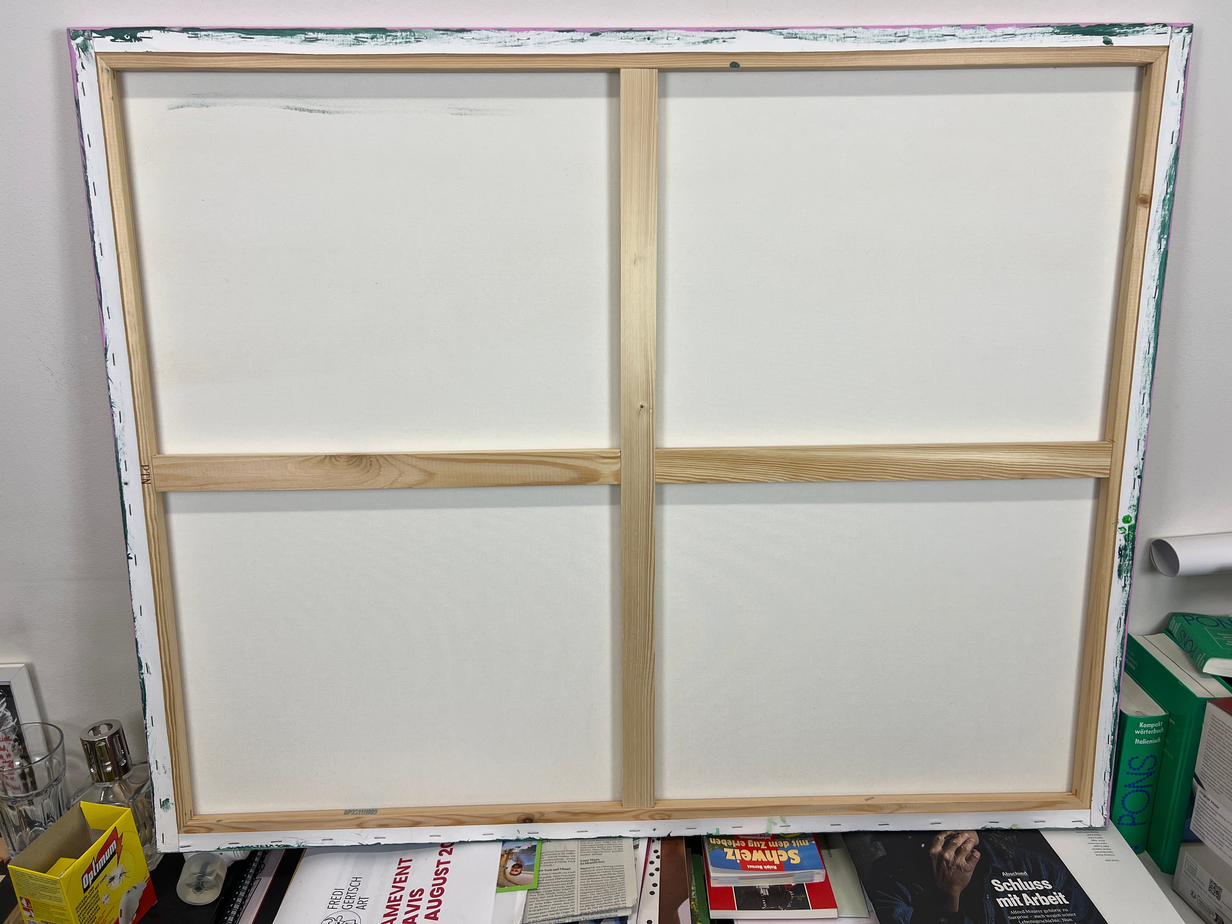 Pop Art 100x80cm Just Us Two Be You, zwei fröhliche Kühe Sterne Peace-Zeichen positive Botschaften Selbstakzeptanz Diversität Mut, Just Us Two Serie, Acryl Leinwand Original Fredi Gertsch, Rückseite